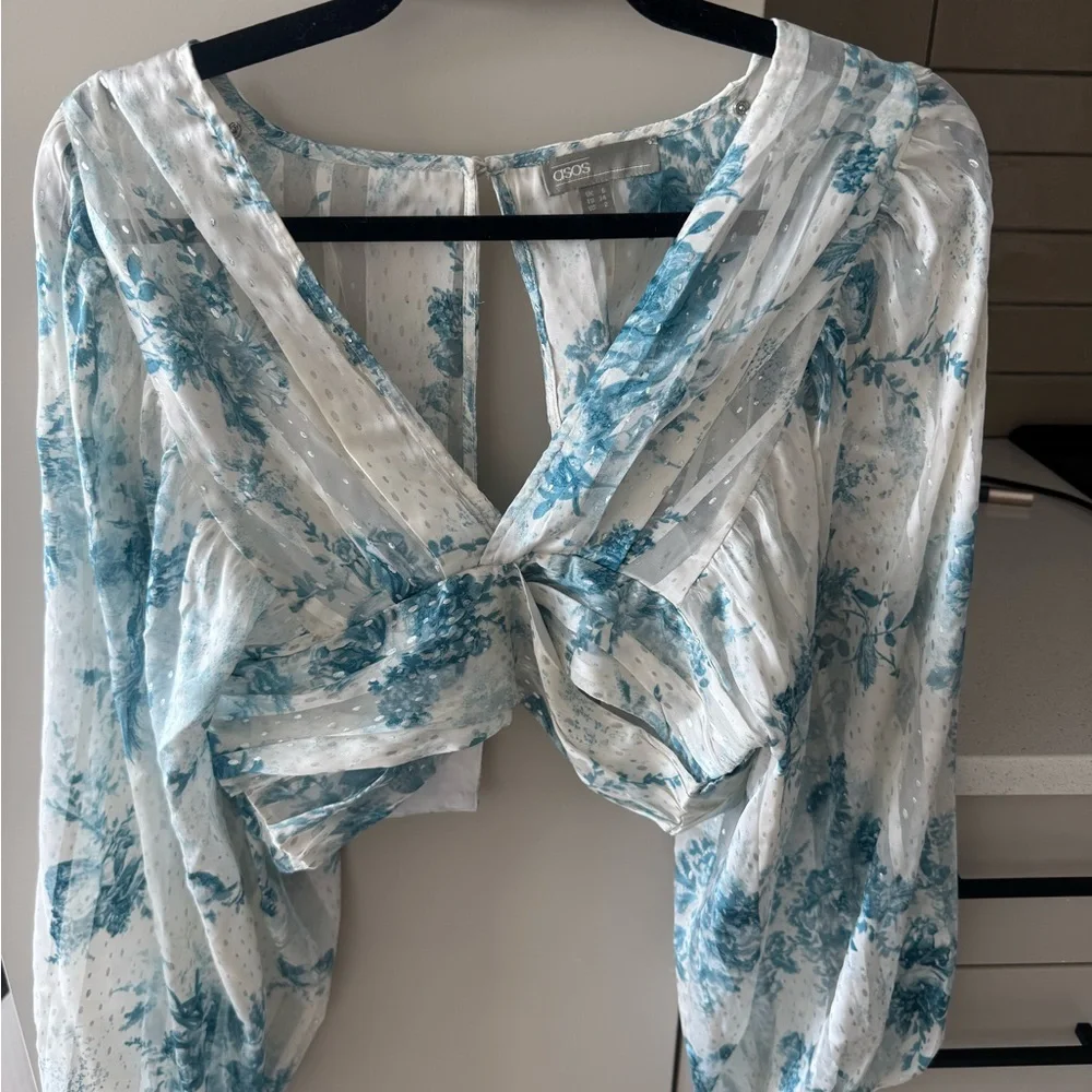 ASOS Blue and White Patterned Top & Skirt - Picture 2 of 4